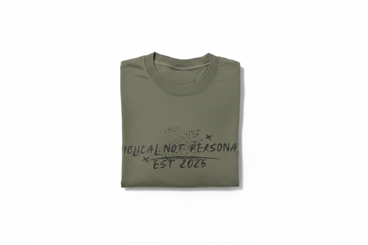 Biblical Not Personal – Olive Tee Folded on White