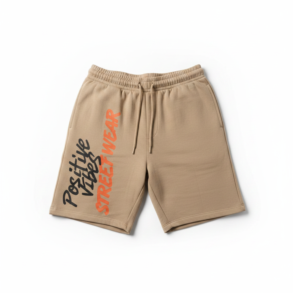 Folded Positive Vibes Shorts on White Background