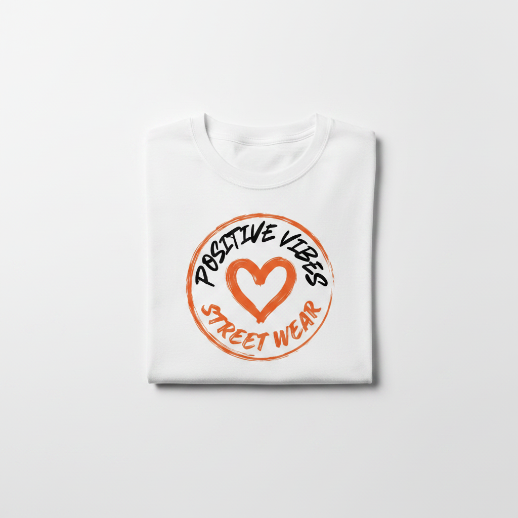 Positive Vibes Logo Tee Folded on White Background